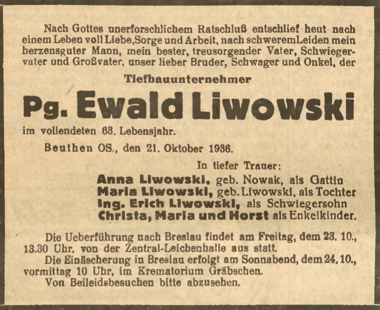 Nekrolog Ewald Liwowski 1936
