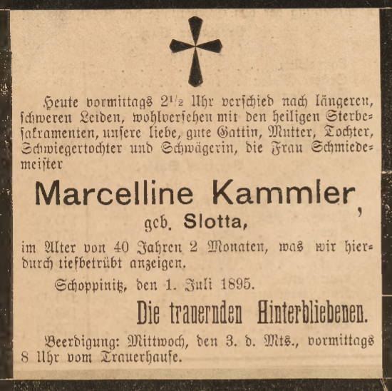 Nekrolog Marcelinne Kammler 1895