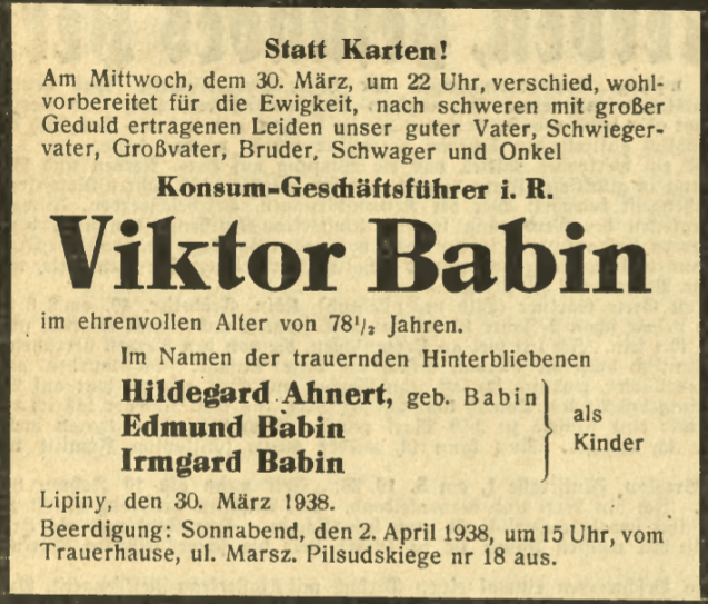 Nekrolog Viktor Babin 1938