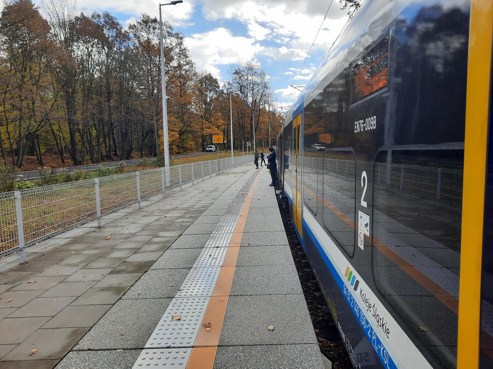 Pociąg Kolei Śląskich na stacji Katowice Murcki