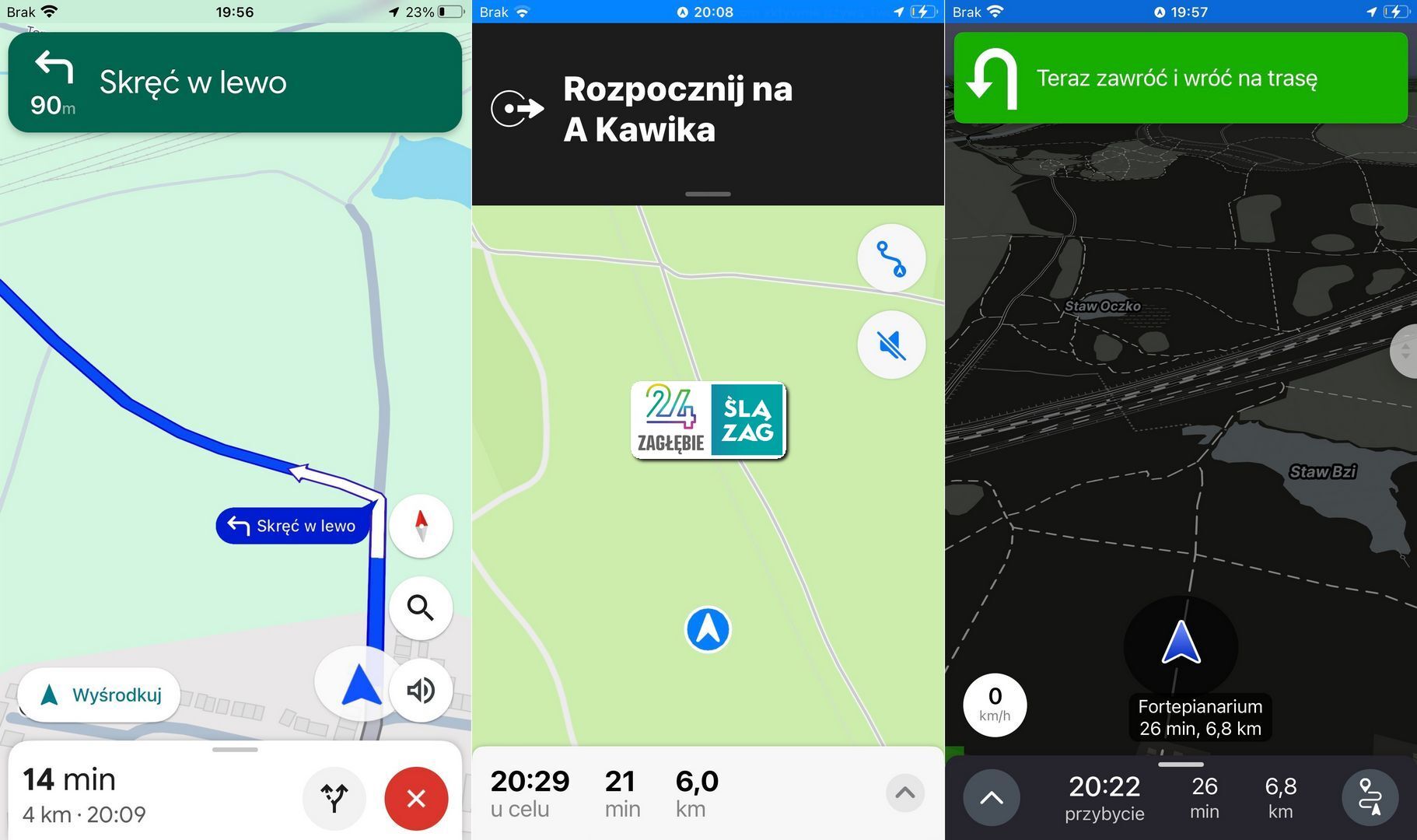 Test aplikacji do nawigacji (opcja „rower”): Google Maps, Apple Maps, Mapy.cz. Trasa Sosnowiec-centrum – Zabrze-Biskupice, «Fortepianarium». Zabrze-Zaborze. Okolice stawu Bziego. Tylko jedna nawigacja zdała egzamin. 9 sierpnia 2025.