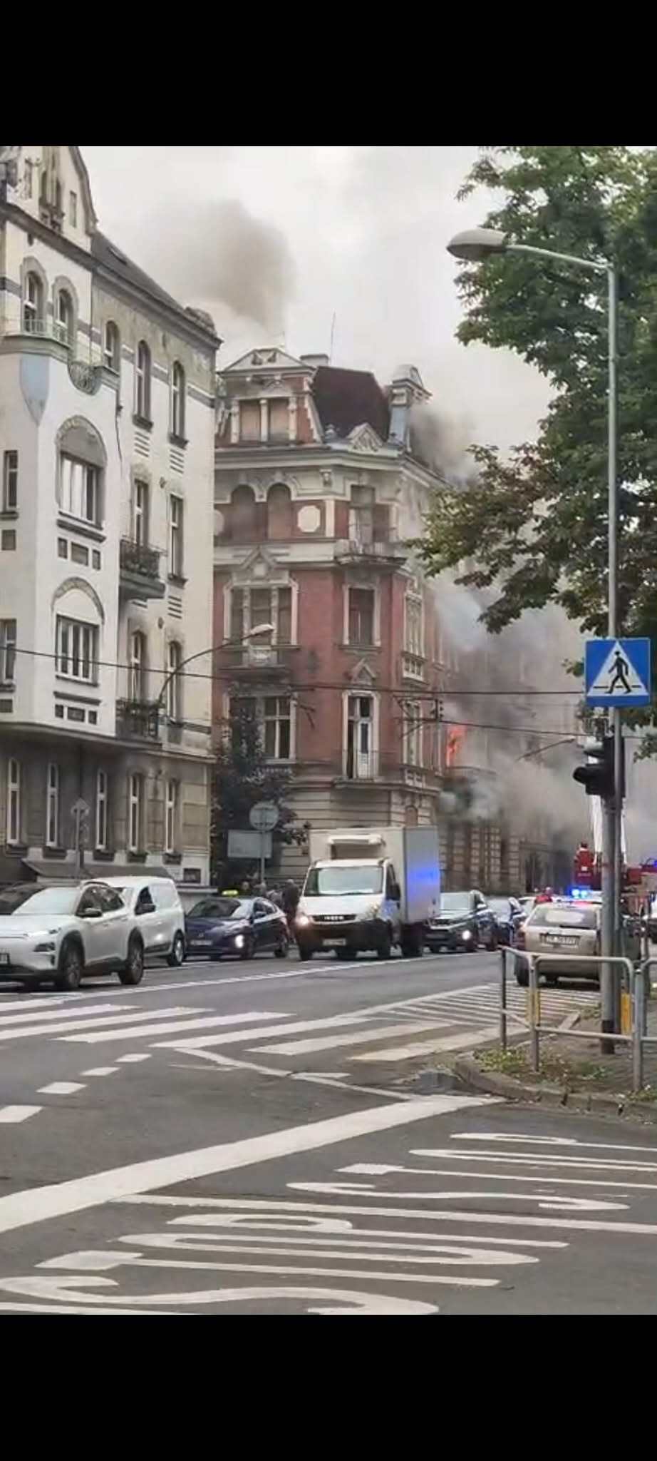 Pożar kamienicy na rogu ul. Chopina i Sokolskiej w Katowicach