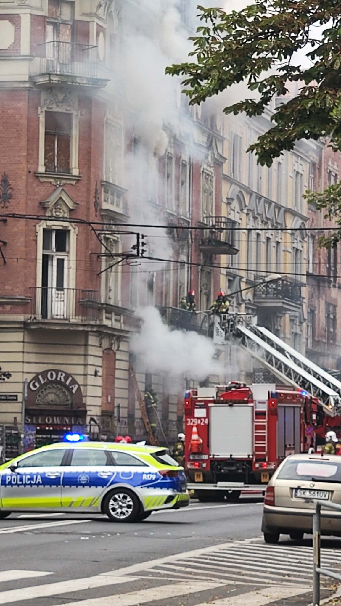 Pożar kamienicy na rogu ul. Chopina i Sokolskiej w Katowicach