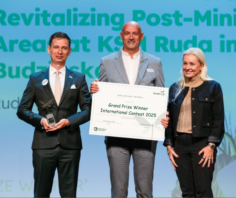 Grand Prix konkursu „Life Quarry Award” dla projektu „Przyroda bez granic”. Autorzy to Daniel Sobolewski oraz Przemysław Bartos – autor strony „Przyroda dla Sosnowca”. 27 listopada 2025.