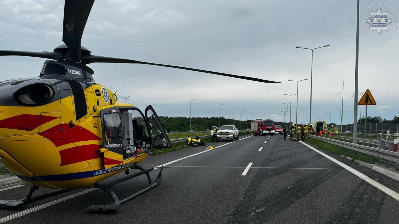 Pyrzowice, Droga ekspresowa S1. Wypadek motocyklisty. 8 czerwca 2025.