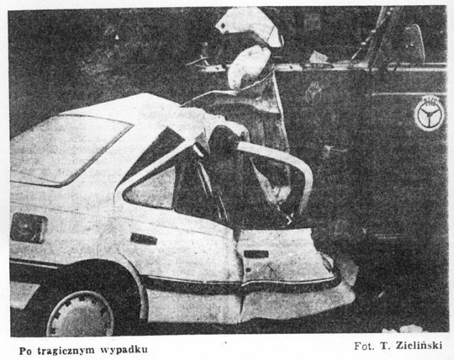 Racibórz-Brzezie. Wypadek, w którym zginęli Andrzej Kurek i Zdzisław Kamiński. 29 września 1989.