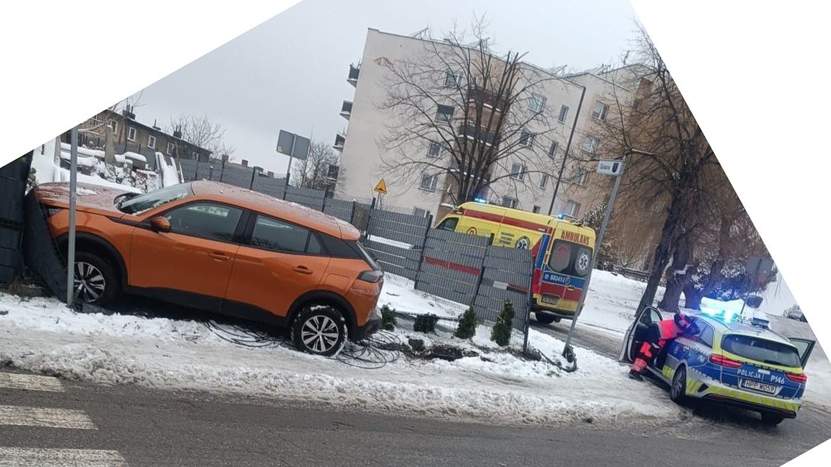 Kolizja przy ulicy Obywatelskiej w Wodzisławiu Śląskim. 13 stycznia 2025.
