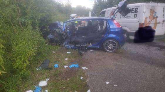 Sławków. Ul. Okradzionowska. Wypadek dwóch pojazdów. 6 sierpnia 2025.