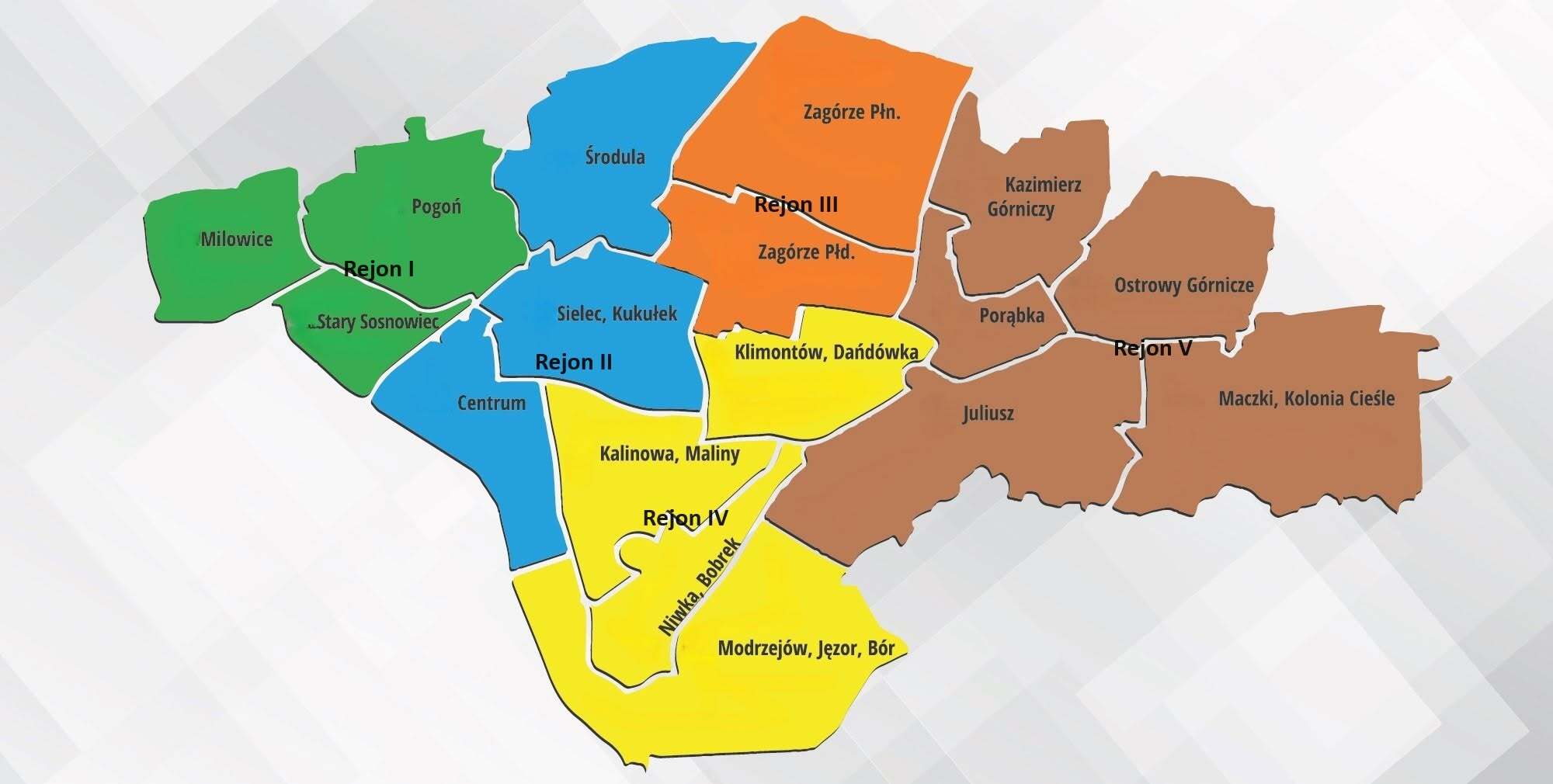 Sosnowiec Budzet Obywatelski Rejony Mapa Zrodlo Budzet Obywatelski W Sosnowcu 2024 01
