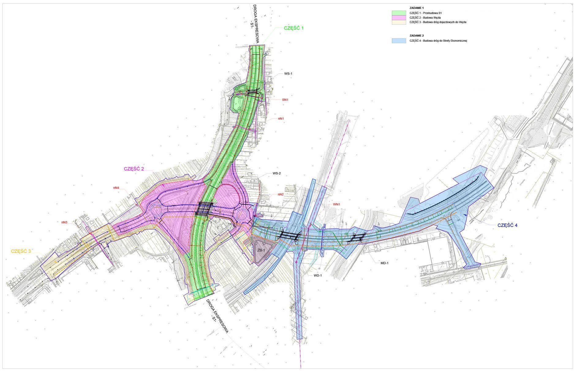 Sosnowiec. Planowany węzeł Klimontów z drogą ekspresową S1 dla Dańdówki, Klimontowa i Bobrka. Projekt