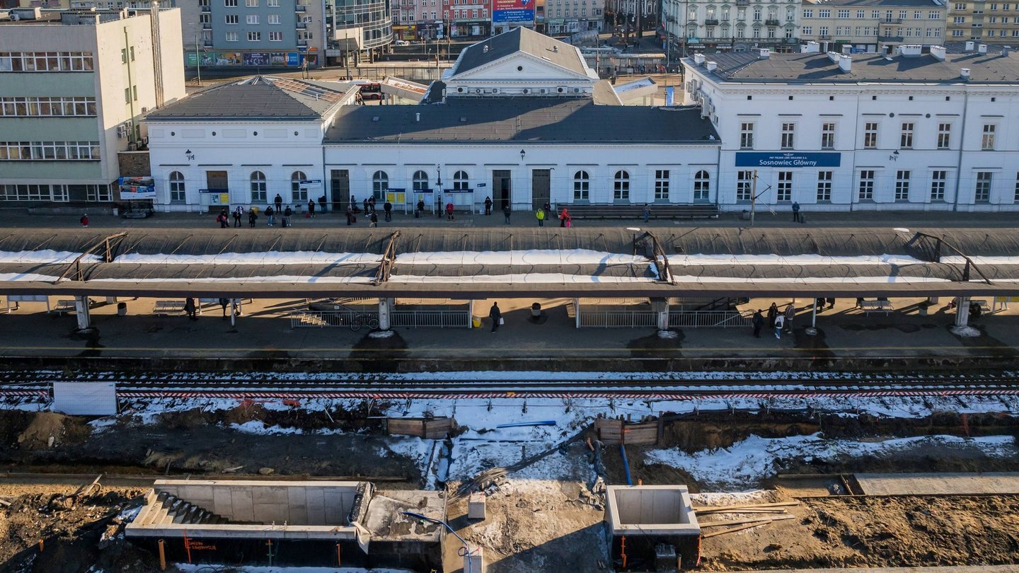 Sosnowiec. Przebudowa stacji Sosnowiec Główny. Styczeń 2025.