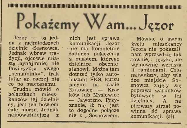 Sosnowiec-Jęzor. Autobus do centrum. Artykuł. Rok 1960.