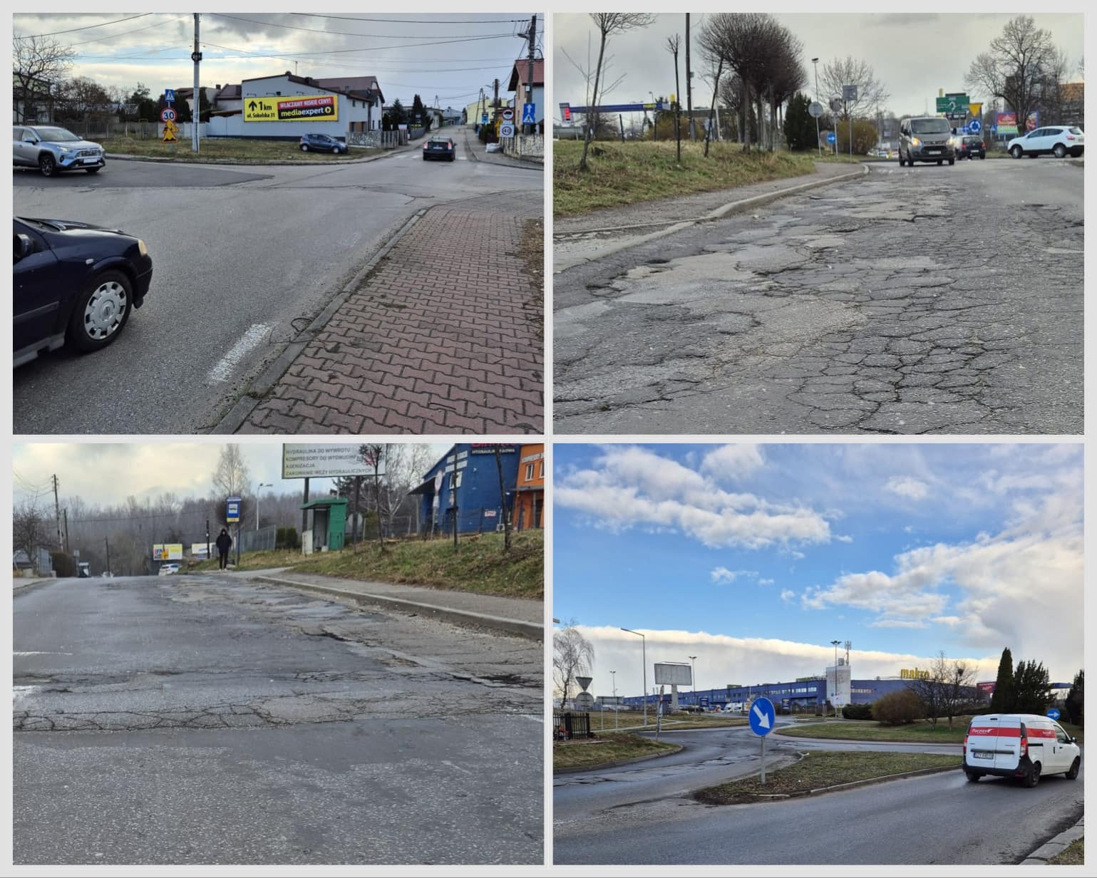 Sosnowiec-Józefów. Ulica Jana Długosza i okolice przed budową ronda w miejscu skrzyżowania z ulicą Komuny Paryskiej. Marzec 2025.