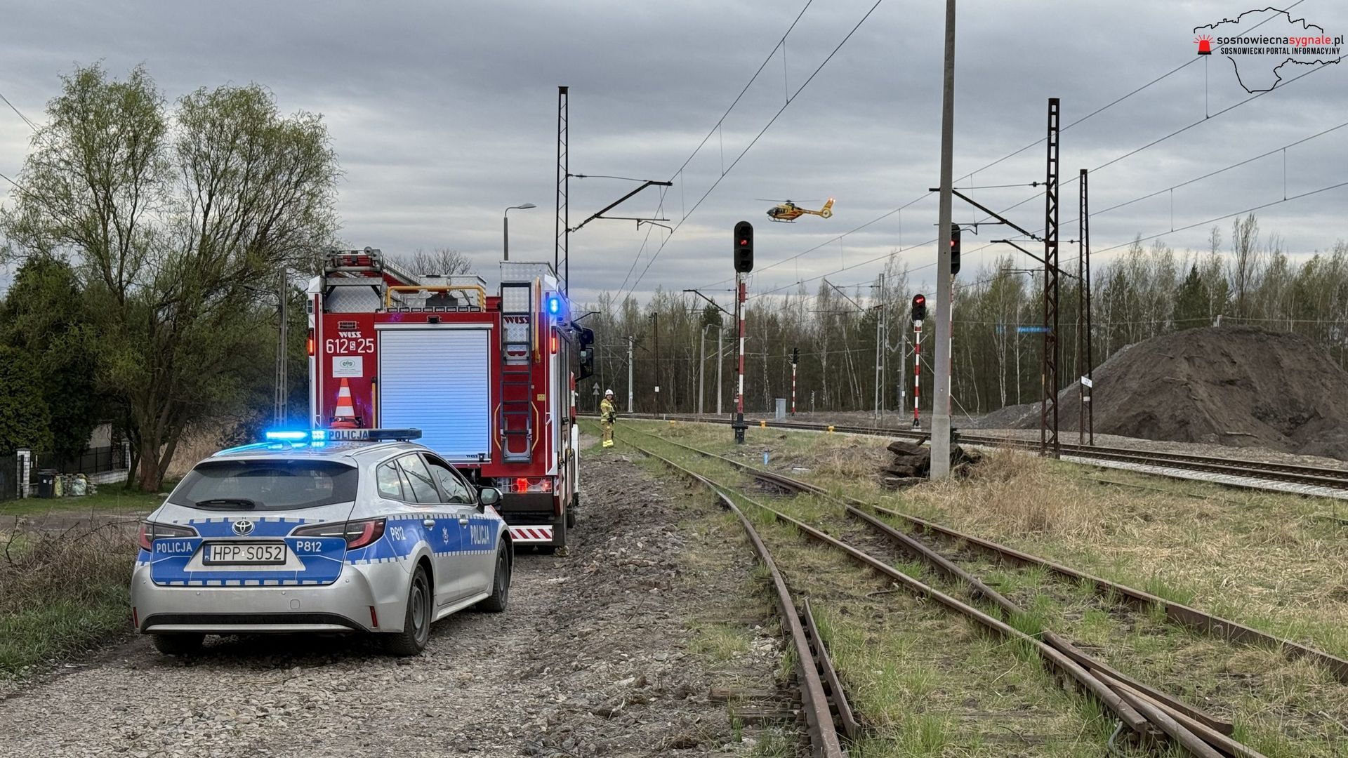 Sosnowiec-Kazimierz Górniczy. Upadek z energetycznego słupa trakcyjnego i porażenie prądem. 15 kwietnia 2025.