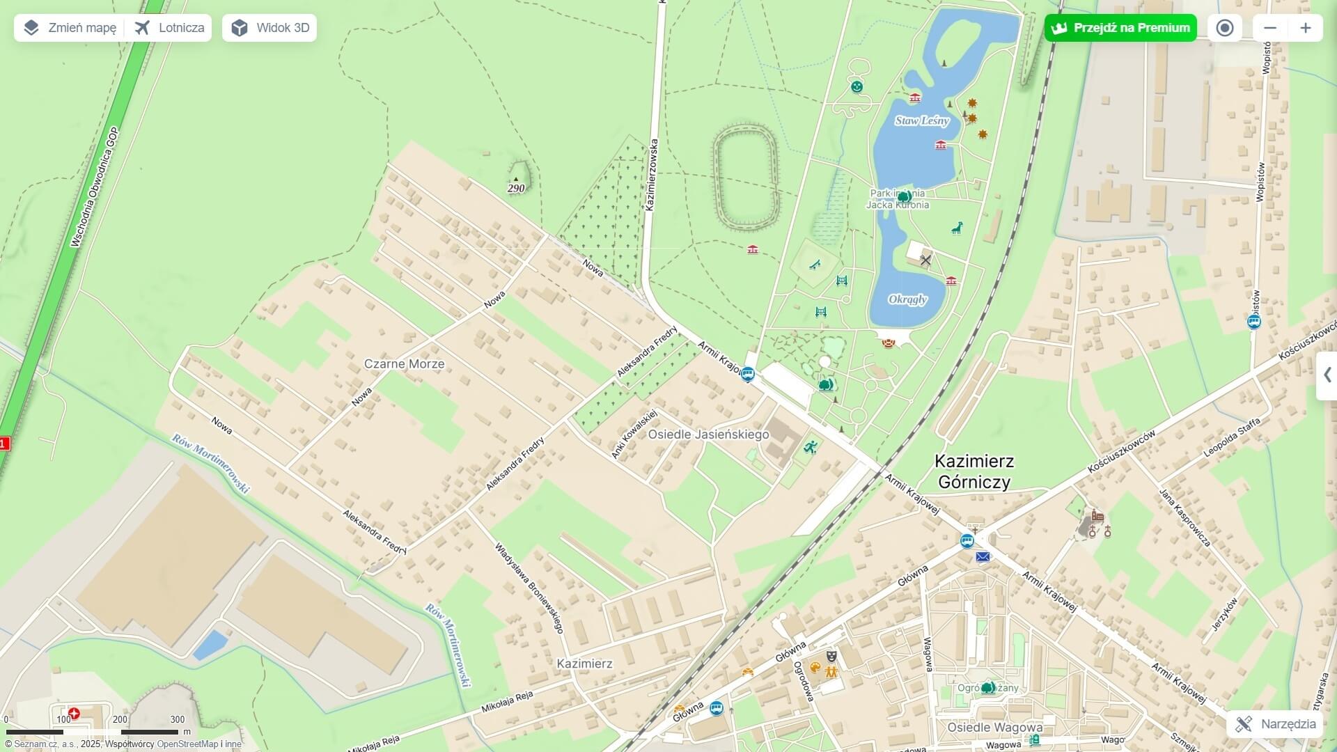 Sosnowiec-Kazimierz Górniczy-Morze Czarne. Mapa. 15 maja 2025.