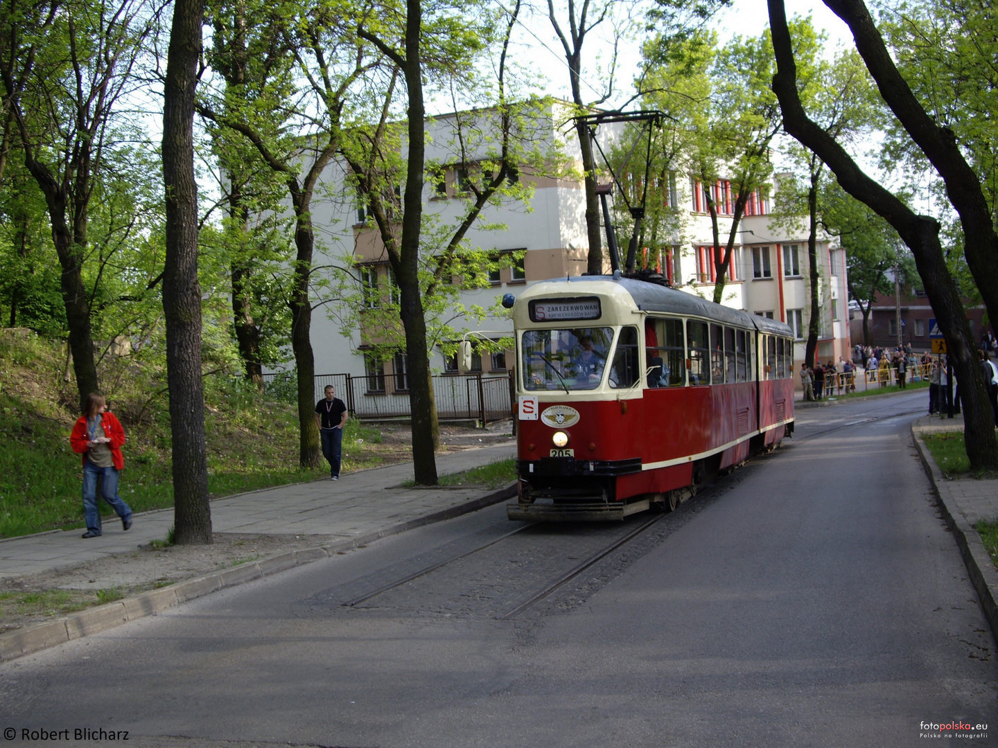 Sosnowiec-Konstantynów. Tramwajowy trójkąt torowy. (ul. Stanisława Staszica i Stefana Okrzei). Tramwaj Konstal 102Na. 10 maja 2008