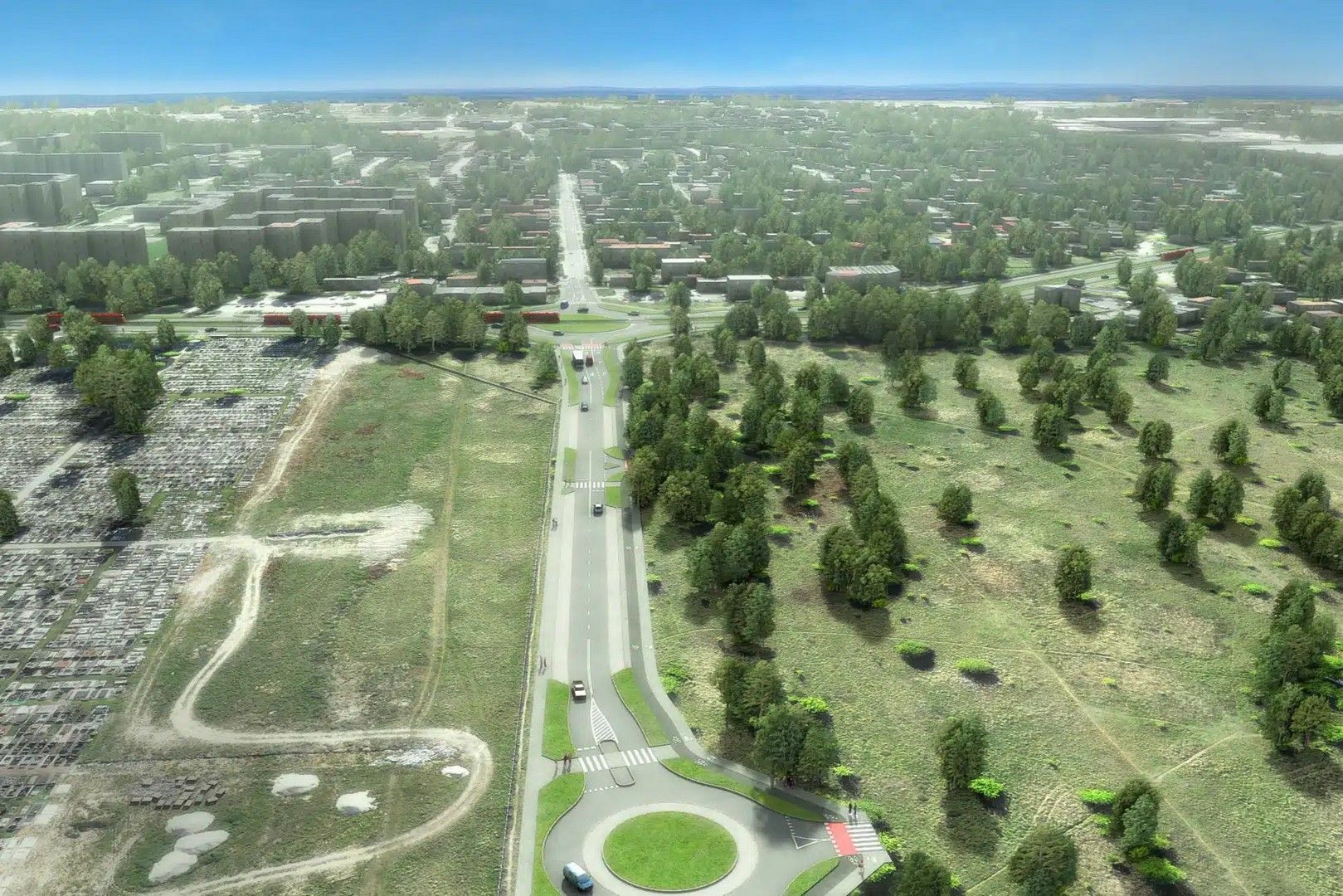 Sosnowiec. Nowa łącznica tramwajowa między pętlą na rondzie Jana Pawła II a torowiskiem na rondzie Żołnierzy Wyklętych. Wizualizacja. Październik 2026