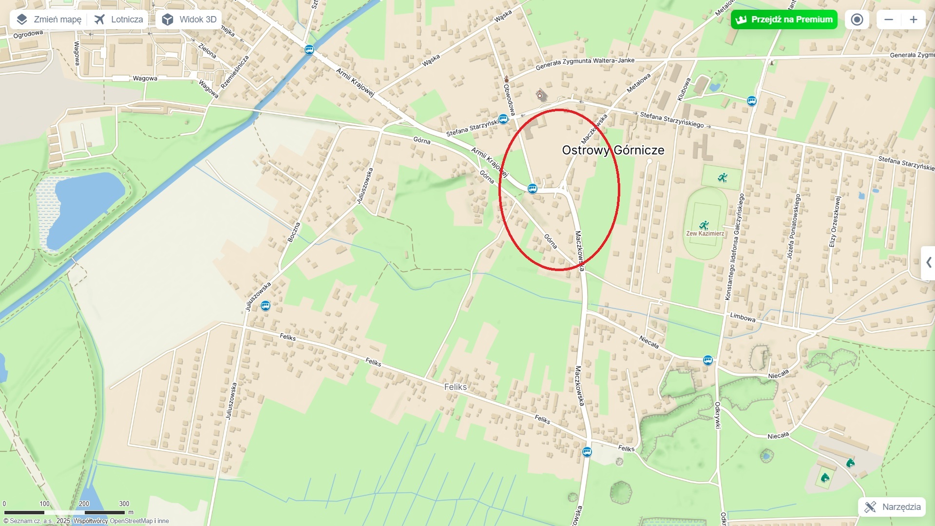 Sosnowiec-Ostrowy Górnicze. Skrzyżowanie ulic Maczkowskiej i Armii Krajowej. Mapa. 28 marca 2025