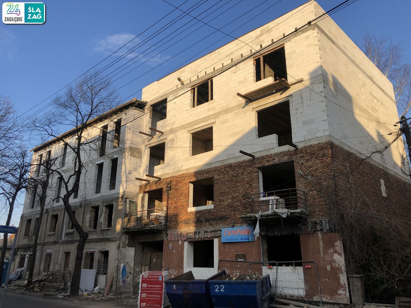 Sosnowiec-Pogoń. „3 Kamienice” – przebudowa z adaptacją na cele mieszkalne przy zbiegu ulic Grochowej i Marii Skłodowskiej-Curie. 23 marca 2025.
