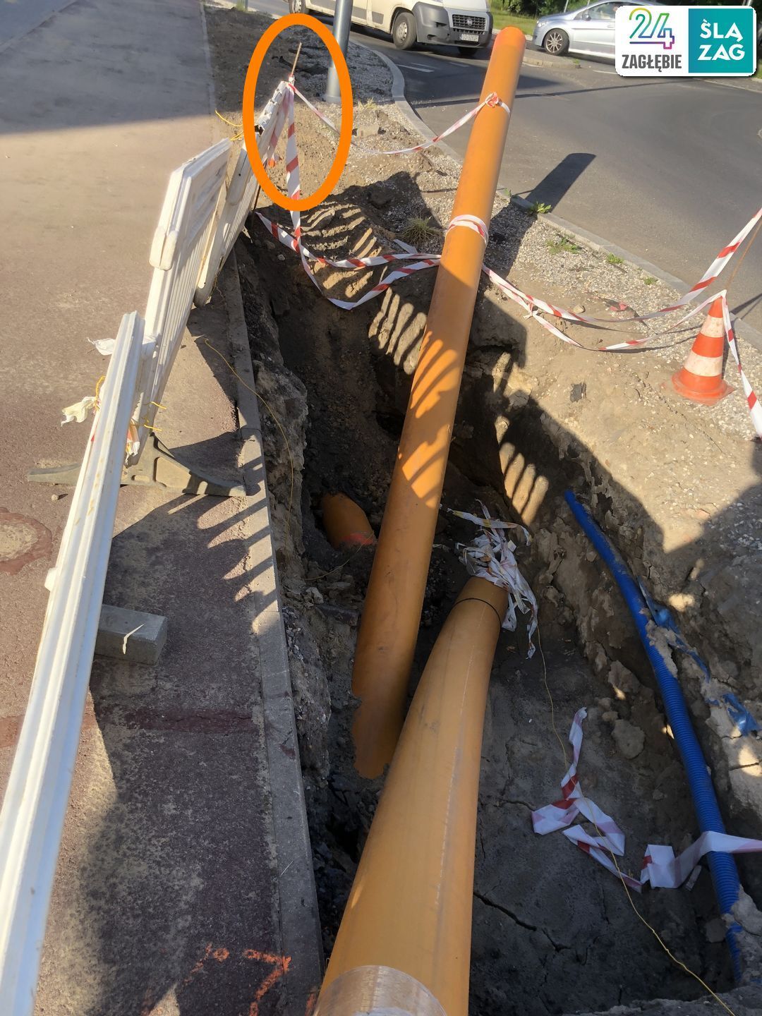 Sosnowiec-Pogoń. Ziemne roboty przy instalacji gazociągu przy ul. Stefana Roweckiego „Grota”. 27 maja 2025.