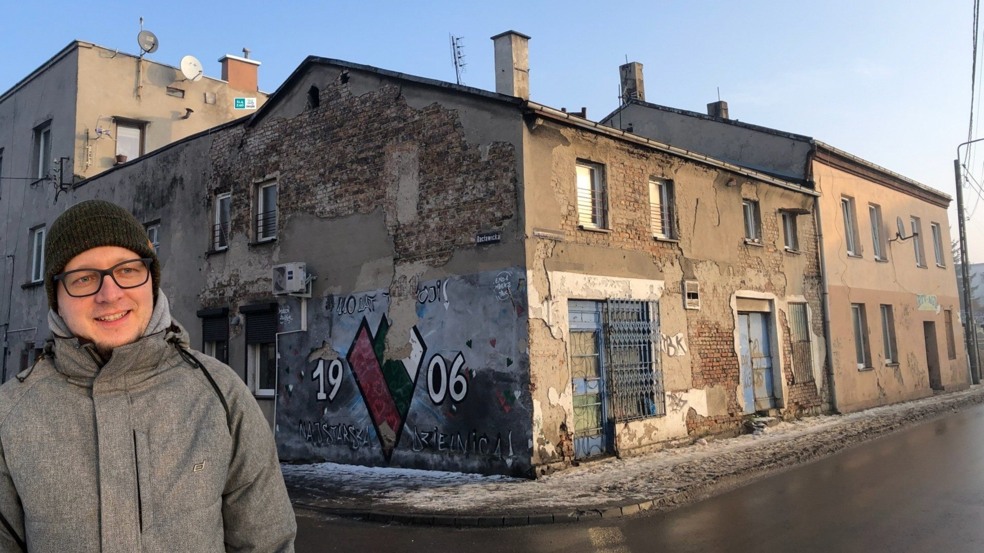 Sosnowiec-Pogoń. Róg ulic Nowopogońskiej i Racławickiej. Paweł Piotrowski – mieszkaniec Pogoni i członek Komitetu Rewitalizacji.