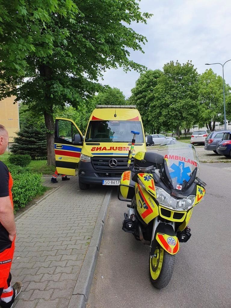 Motocykl ratunkowy Rejonowego Pogotowia Ratunkowego w Sosnowcu. Maj 2023.