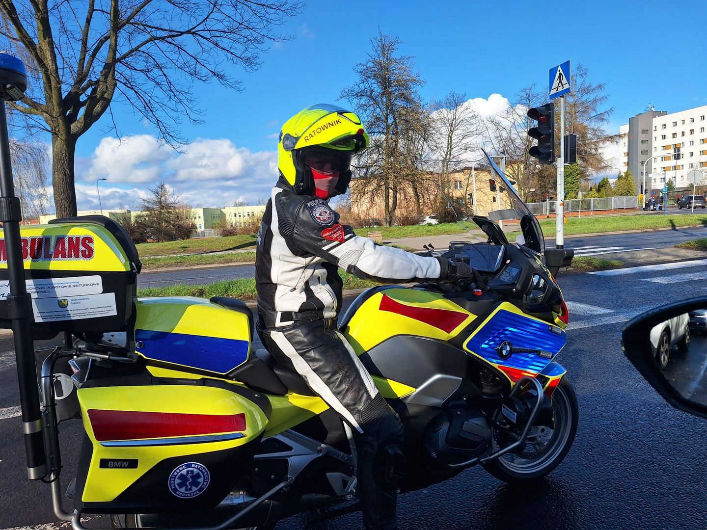 Motocykl ratunkowy Rejonowego Pogotowia Ratunkowego w Sosnowcu. Wiosna 2024.