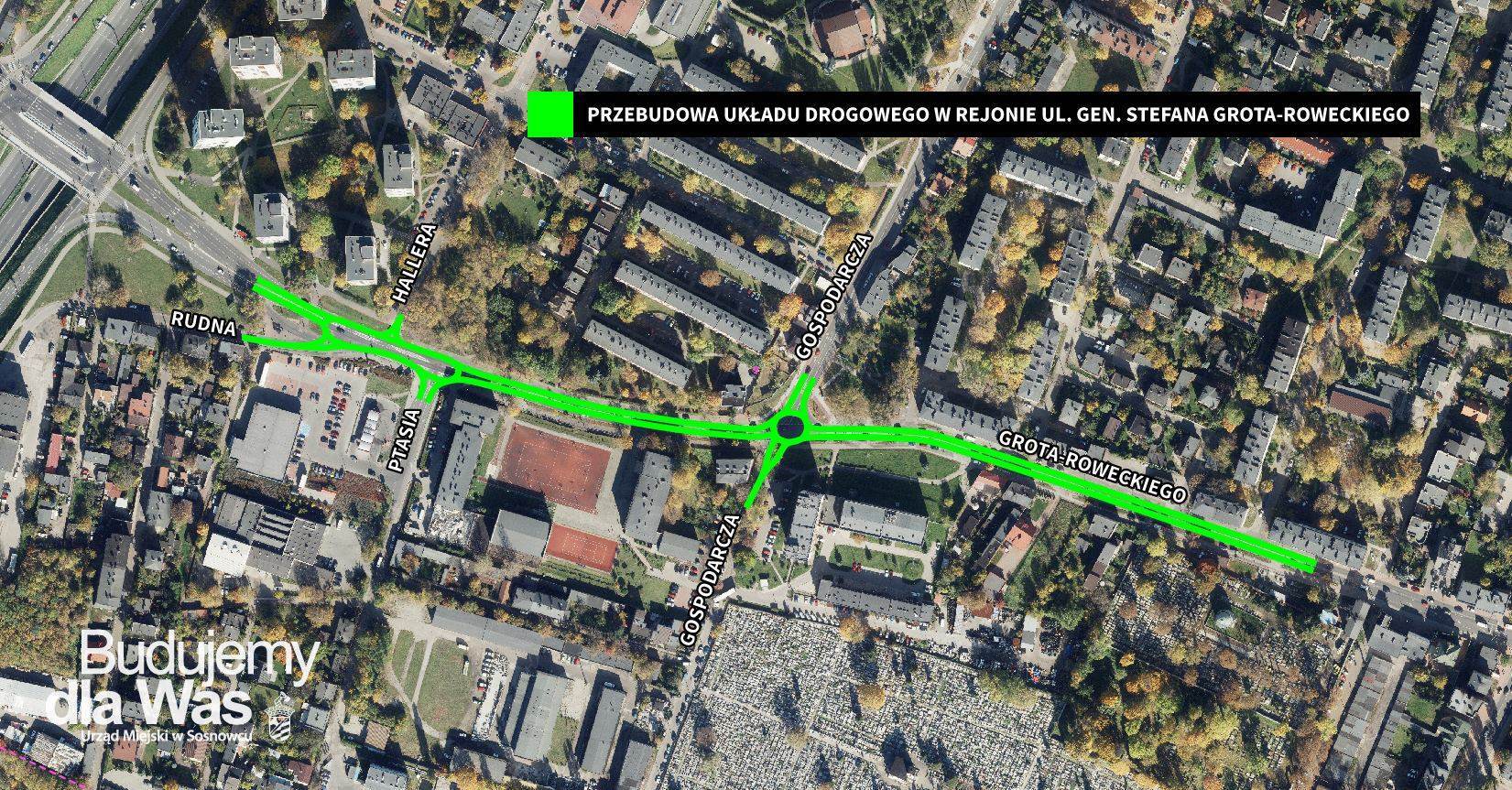 Sosnowiec-Rudna. Odcinek ulicy Stefana Roweckiego „Grota”, I etap modernizacji. Mapa. 11 czerwca 2018