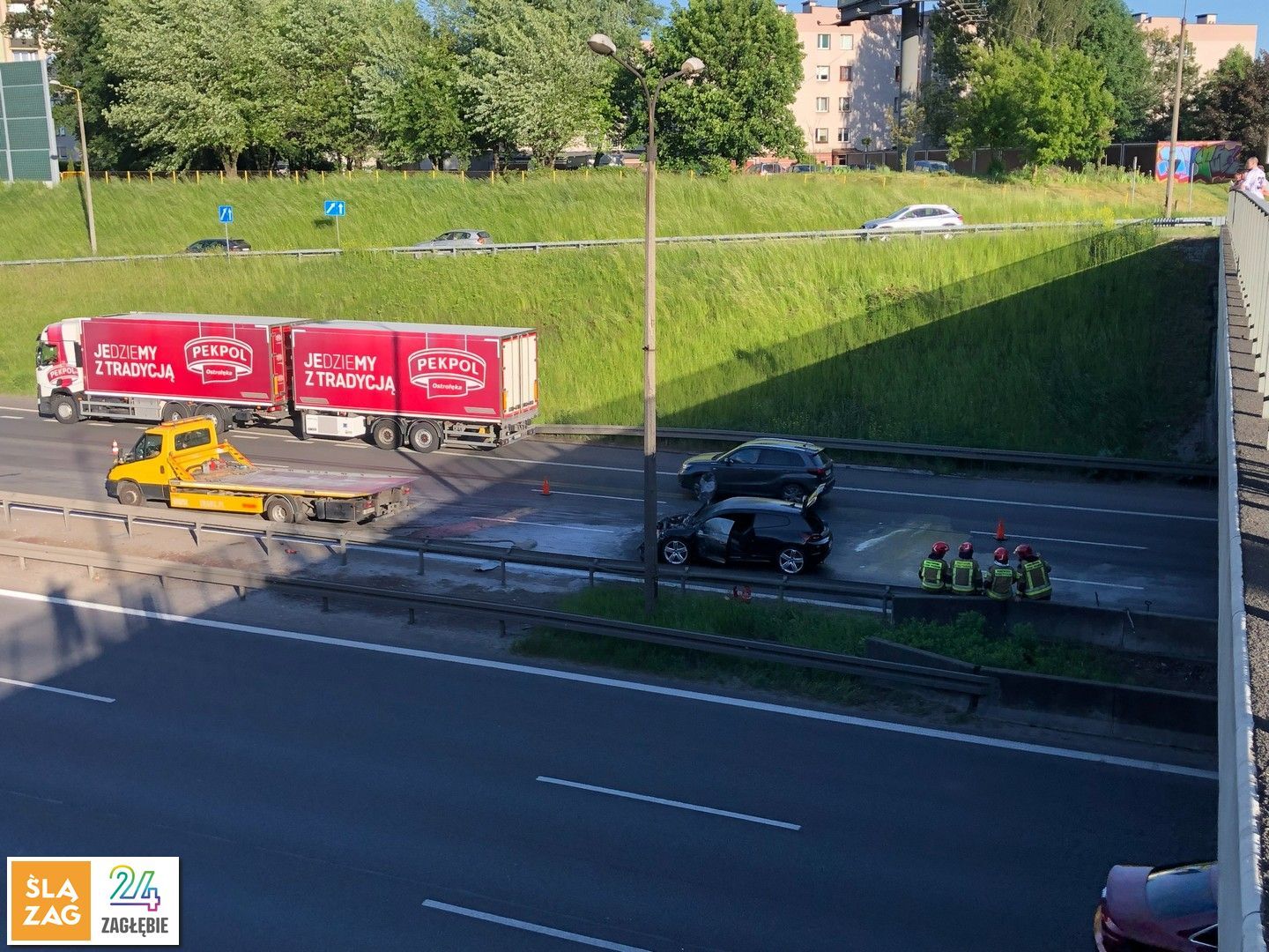 Sosnowiec. Karambol na drodze ekspresowej S86, pod wiaduktem w ciągu ulicy Józefa Piłsudskiego. 29 maja 2026