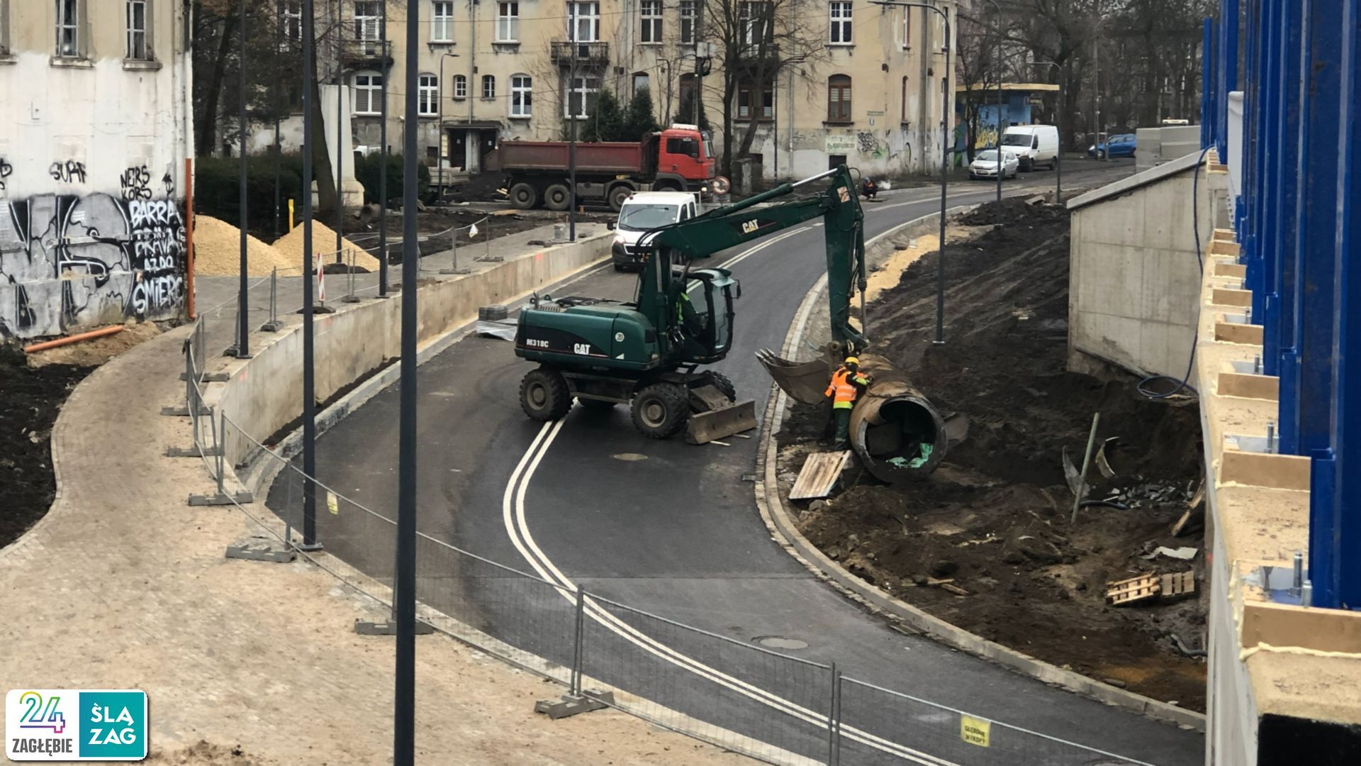 Sosnowiec. Przebudowa wiaduktu kolejowego i drogi między Sielcem a Pogonią (plac Tadeusza Kościuszki / ulica Nowopogońska). 22 grudnia 2025.