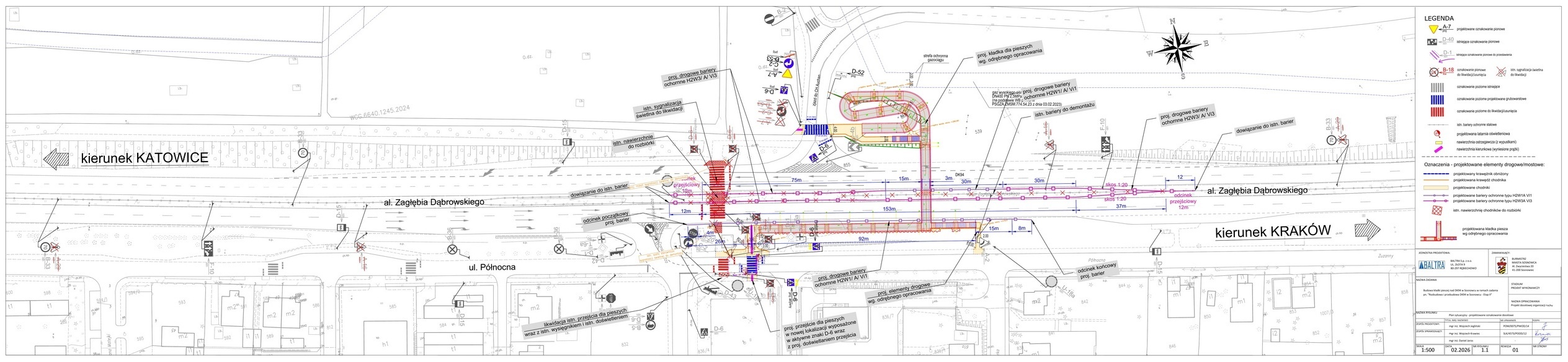 Sosnowiec-Środula. Projekt kładki nad aleją Zagłębia Dąbrowskiego (DK94) zamiast przejścia dla pieszych przy skrzyżowaniu ulic: Antoniego Frankiewicza, Północnej (i dalej Zuzanny)