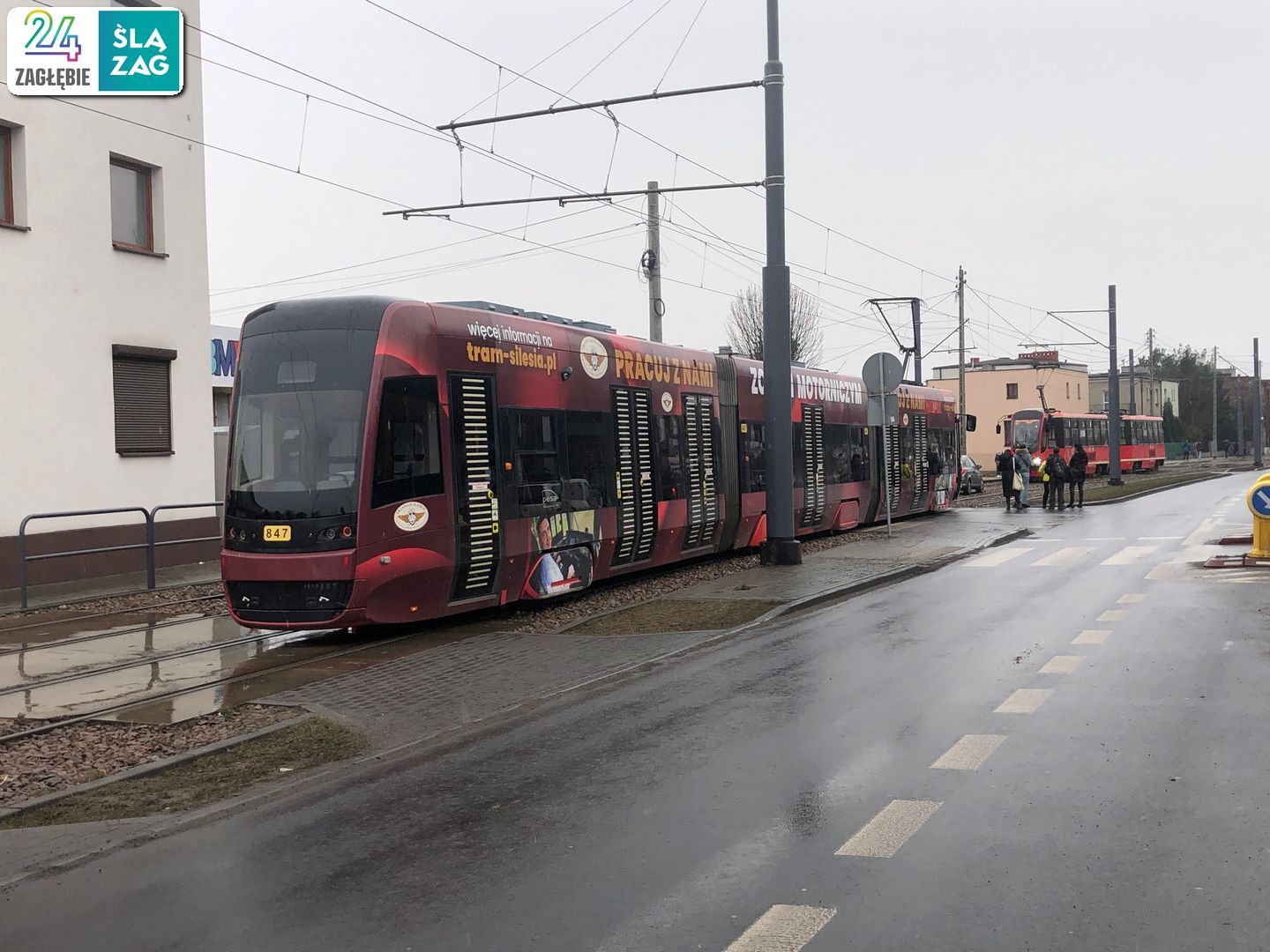 Sosnowiec. Skrzyżowanie ulic Władysława Andersa i Lipowej. Zderzenie tramwaju i samochodu. 27 lutego 2025.