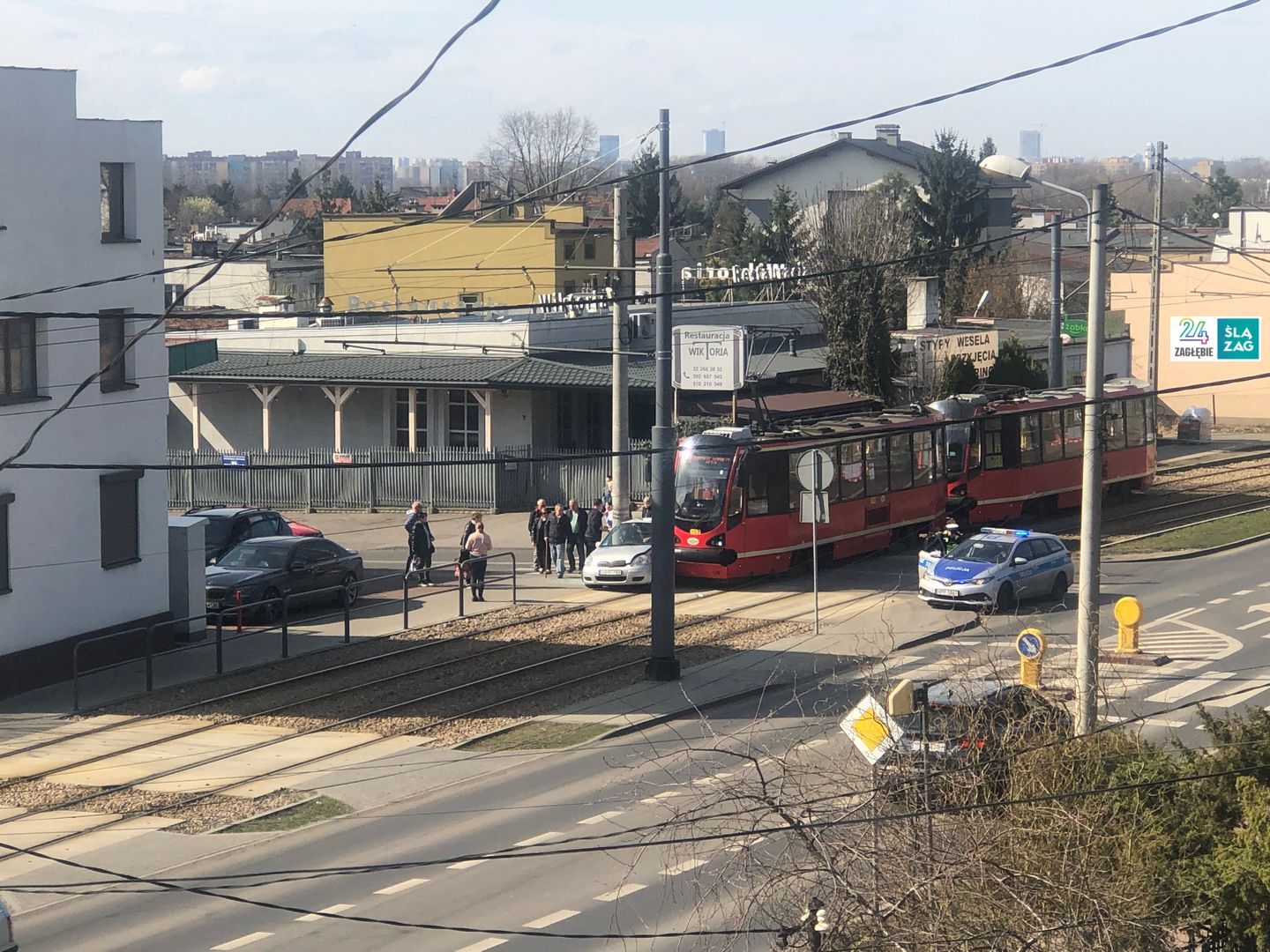 Sosnowiec. Zderzenie tramwaju z samochodem na skrzyżowaniu ulic: generała Władysława Andersa i Lipowej. 12 marca 2025.