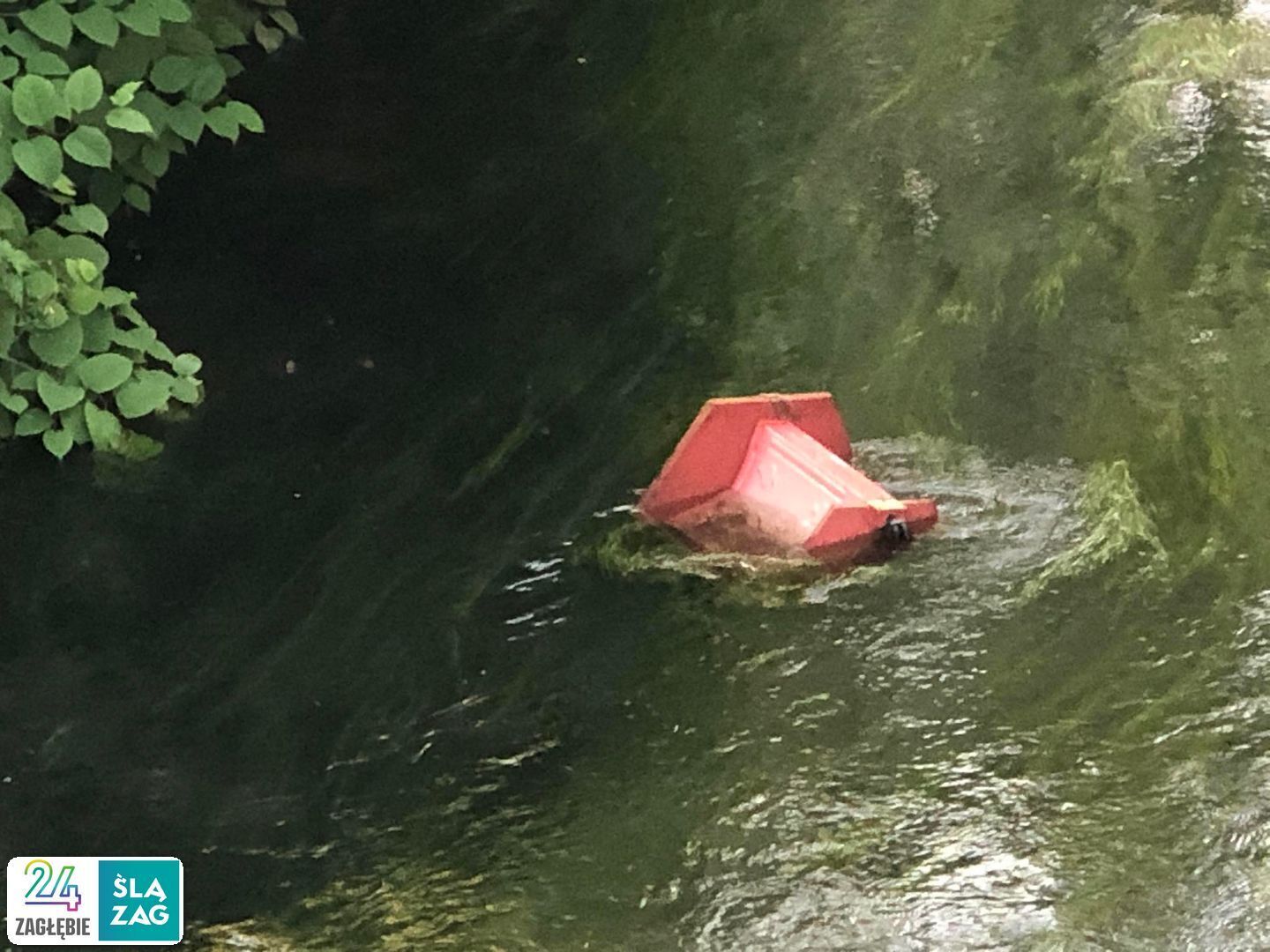 Sosnowiec. Czarna Przemsza przy ulicy 1 Maja – nietypowy obiekt w wodzie. 12 czerwca 2025.