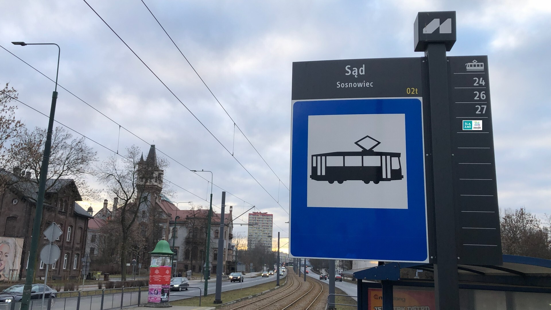 Sosnowiec. Przystanek tramwajowy Sosnowiec Sąd przy ul. 1 Maja. 24 lutego 2026