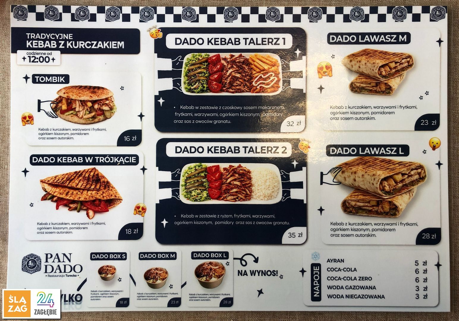 Sosnowiec. Restauracja »Pan Dado« przy ulicy Modrzejowskiej 33/1. Menu. 3 lipca 2026