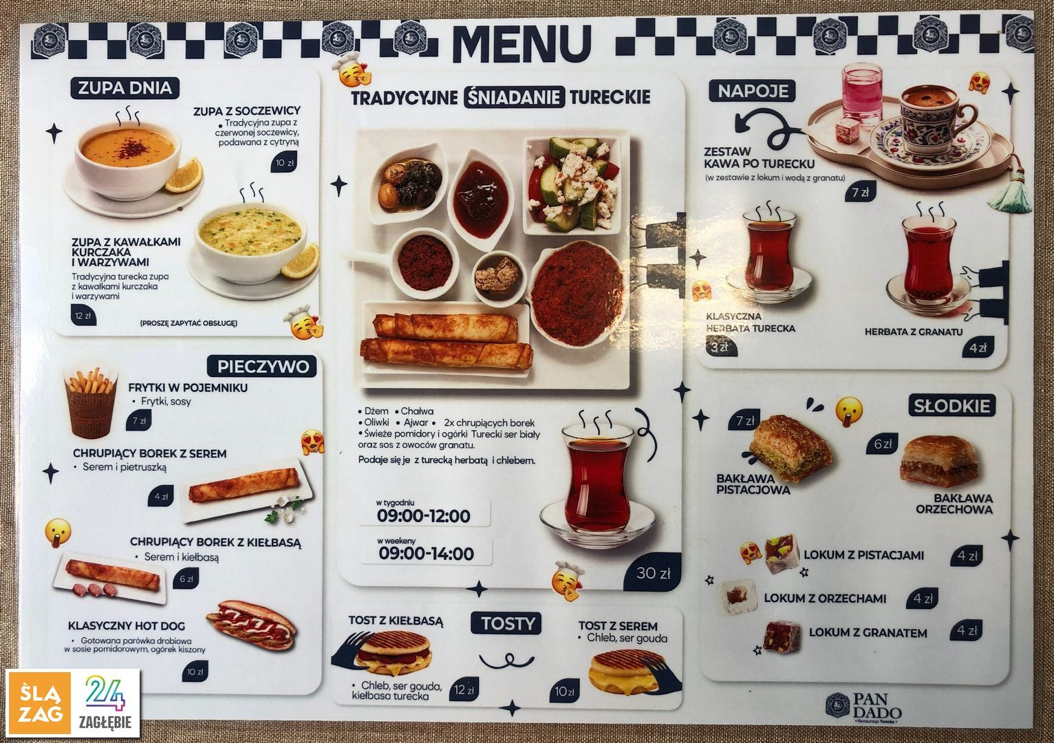 Sosnowiec. Restauracja »Pan Dado« przy ulicy Modrzejowskiej 33/1. Menu. 3 lipca 2026