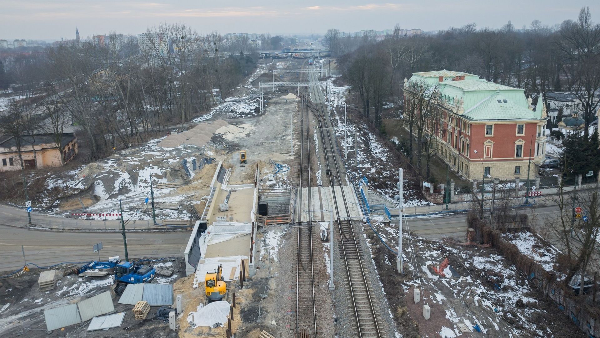 Sosnowiec. Przebudowa linii kolejowej e65. Wiadukt nad ulicą Stefana Żeromskiego. 20 lutego 2026