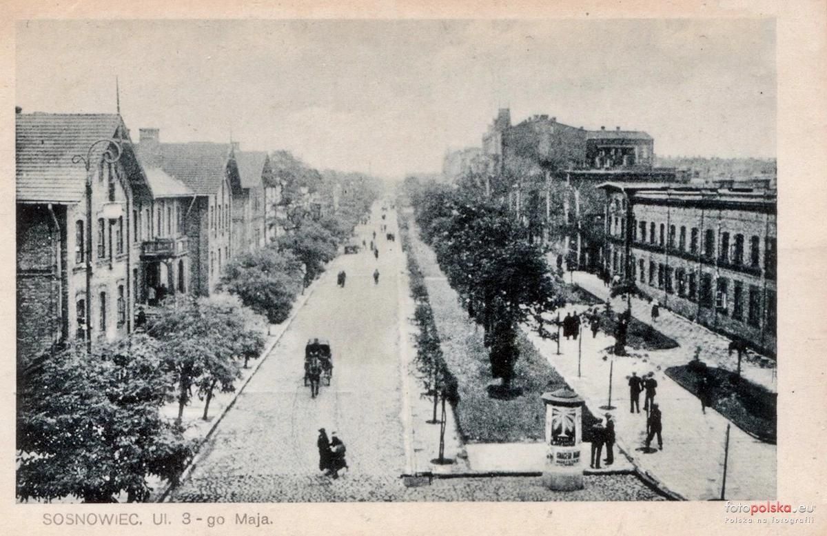 Sosnowiec. Ulica Trzeciego Maja. Domy kolejowe. Rok 1924.