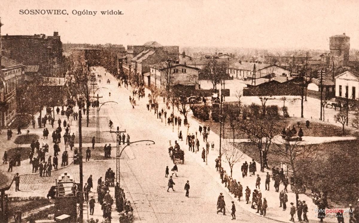 Sosnowiec. Ulica Trzeciego Maja. Domy kolejowe, restauracja «Savoy», kinoteatr «Zagłębie», Dom Czterech Kupców. Lata 1928-1930.