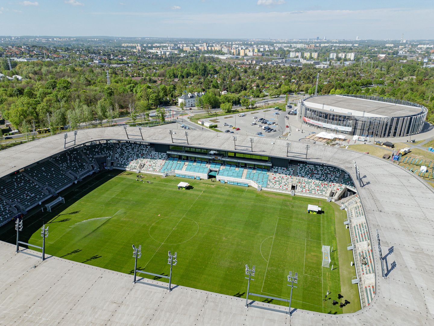 Sosnowiec. Zagłębiowski Park Sportowy. Nowa murawa hybrydowa na stadionie piłkarskim, 6 maja 2026