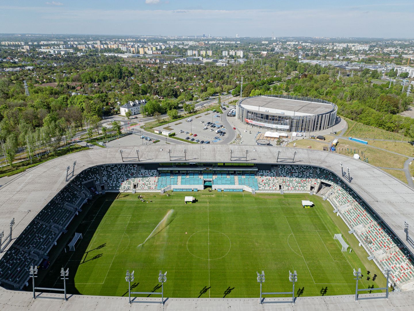 Sosnowiec. Zagłębiowski Park Sportowy. Nowa murawa hybrydowa na stadionie piłkarskim, 6 maja 2026