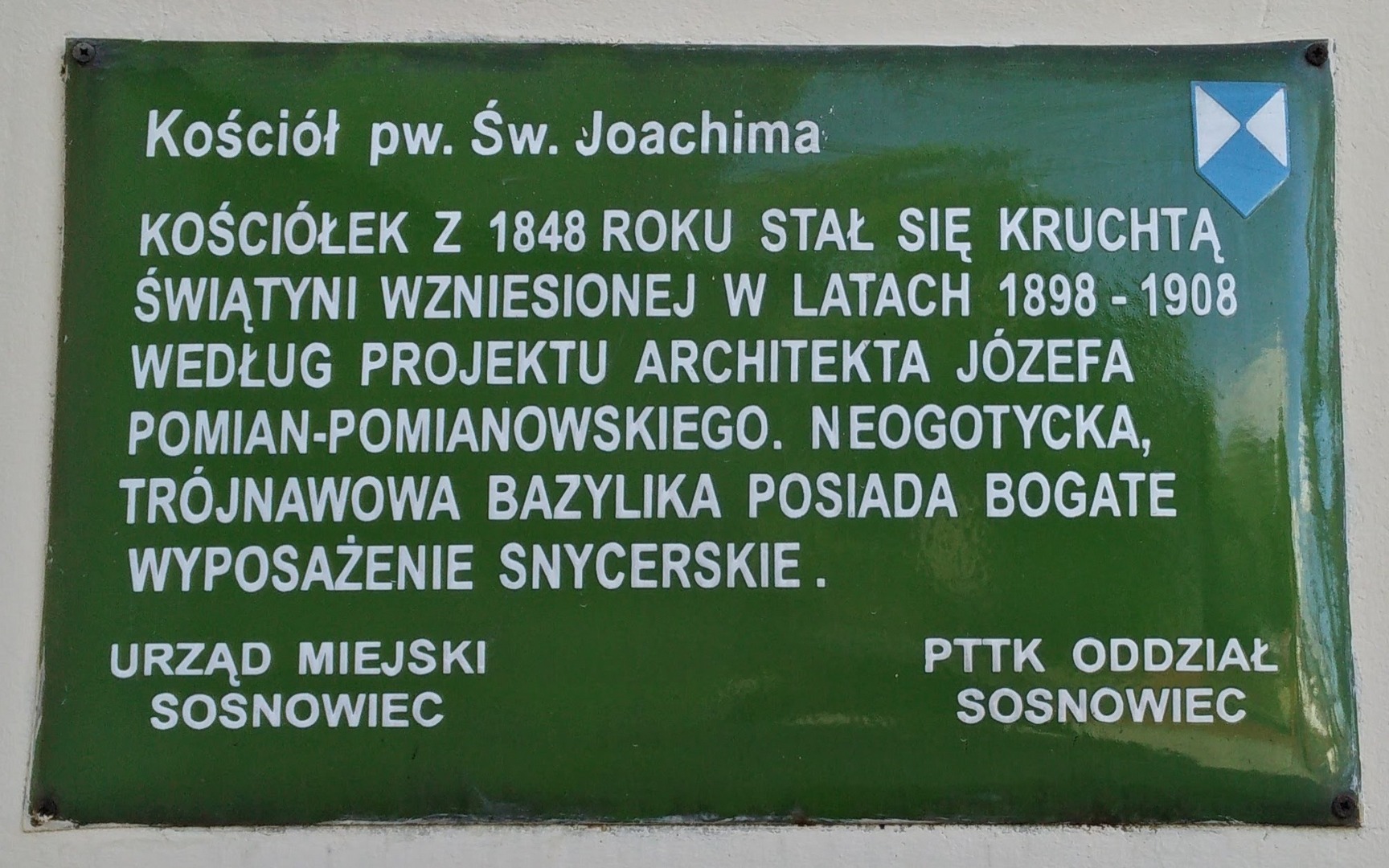 Sosnowiec-Zagorze Kościół pod wezwaniem Świętego Joachima. Tablica zabytku. 17 czerwca 2016