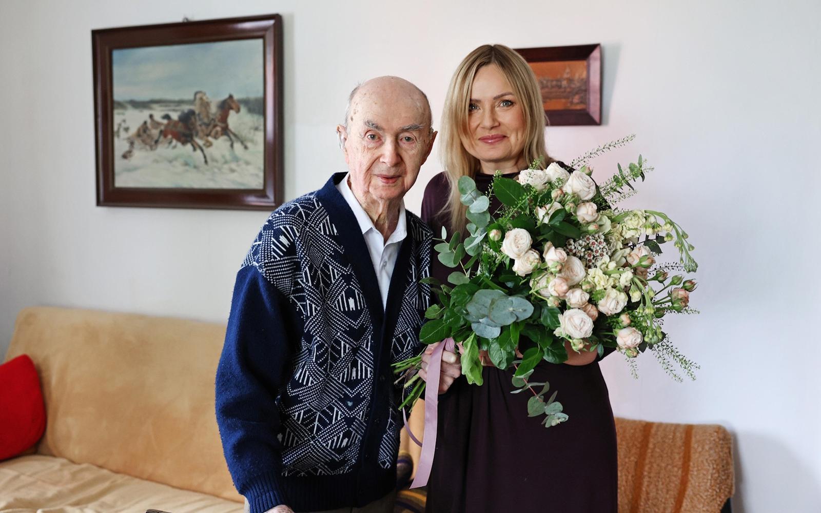 Jubilat Stanisław Miler i Katarzyna Kuczyńska-Budka - prezydentka Gliwic