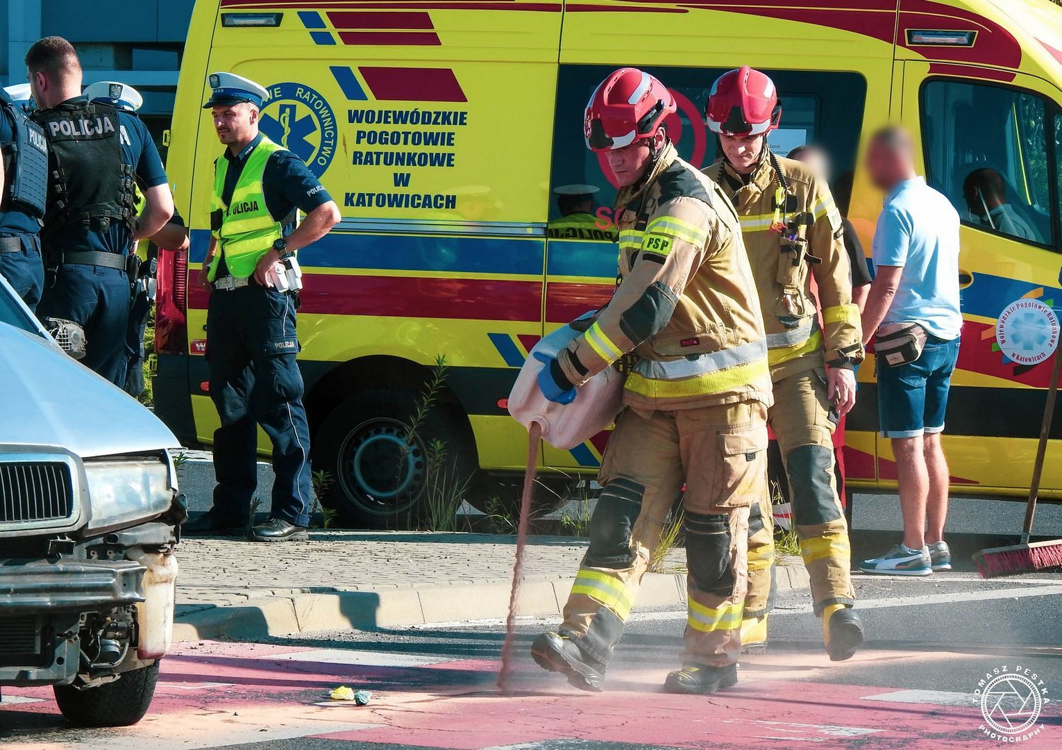 Tychy. Ul. Towarowa. Zatrzymanie pijanego kierowcy z Sosnowca bez uprawnień i z zakazem sądowym. 9 września 2025.