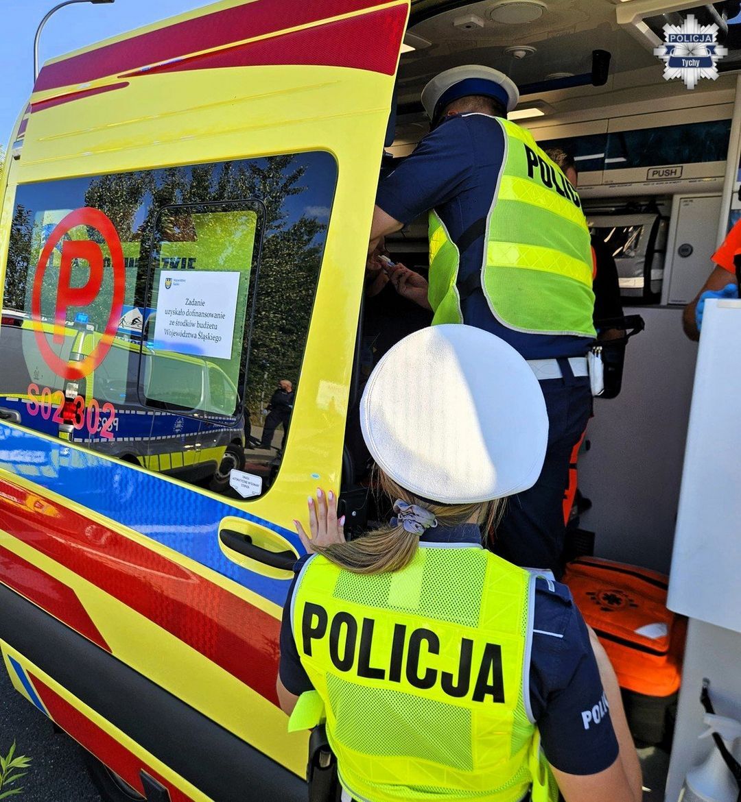 Tychy. Ul. Towarowa. Zatrzymanie pijanego kierowcy z Sosnowca bez uprawnień i z zakazem sądowym. 9 września 2025.