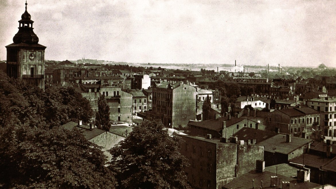 Będzin, widok z wieży zamkowej przed wyburzeniem