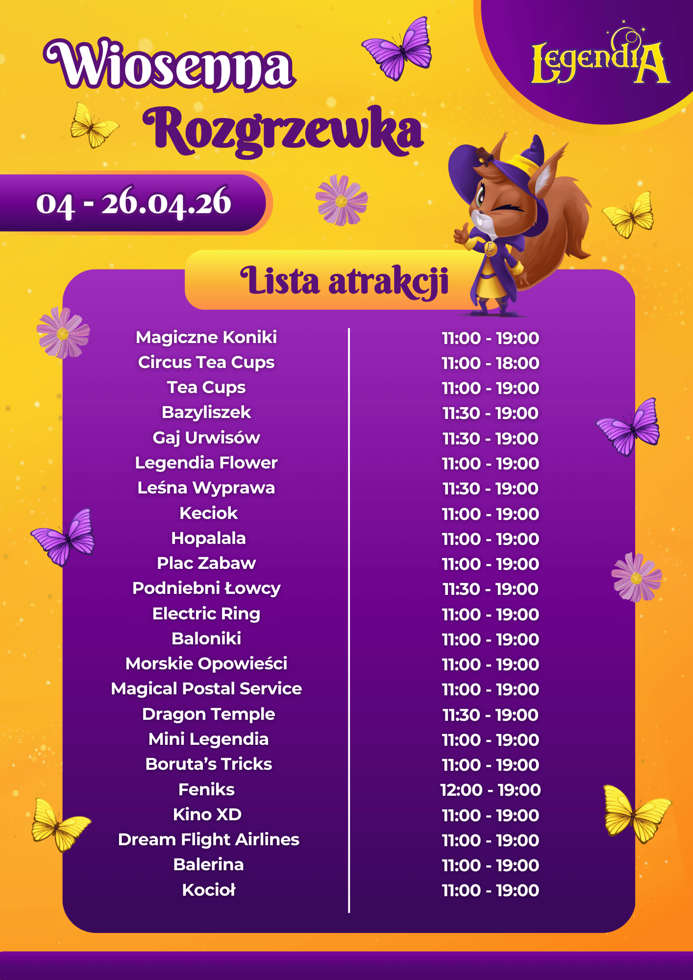 Lista otwartych atrakcji od 4 do 26 kwietnia 2026