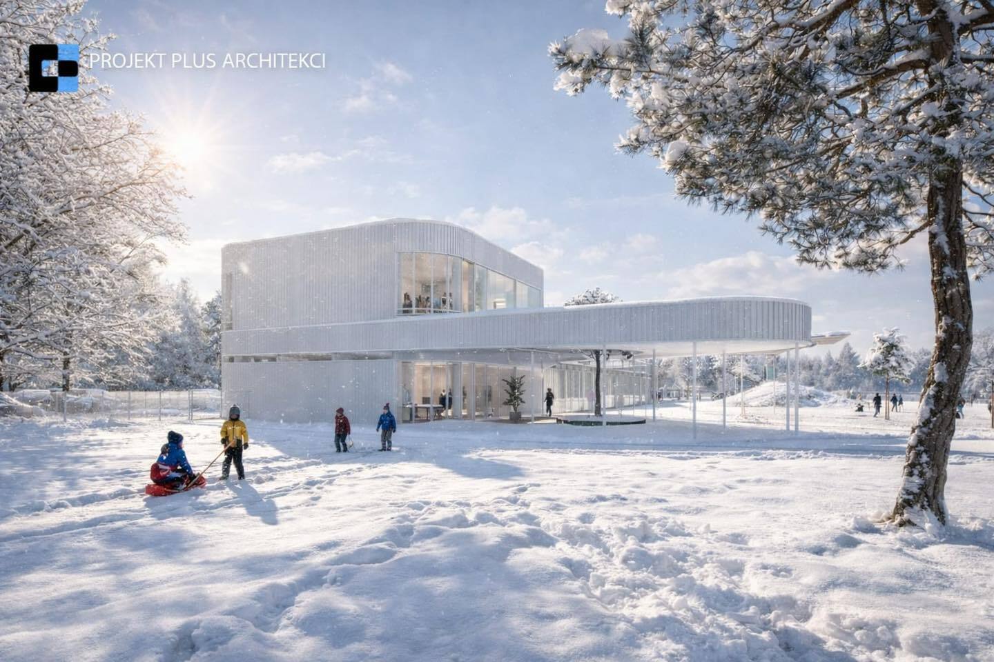 Wojkowice. Budynek zaplecza w parku sportowym przy stadionie »Millenium«. Wizualizacja. Kwiecień 2026
