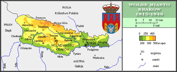 Wolne, Niepodległe i Ściśle Neutralne Miasto Kraków i jego Okręg, Mapa.